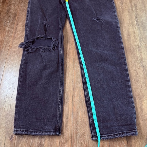 Abercrombie & Fitch The Dad High Rise Straight Leg Jeans Black Torn Ripped Knee - Picture 10 of 12